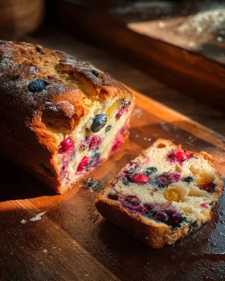Pohľad na čučoriedkovo-bananový chlieb na tanieri