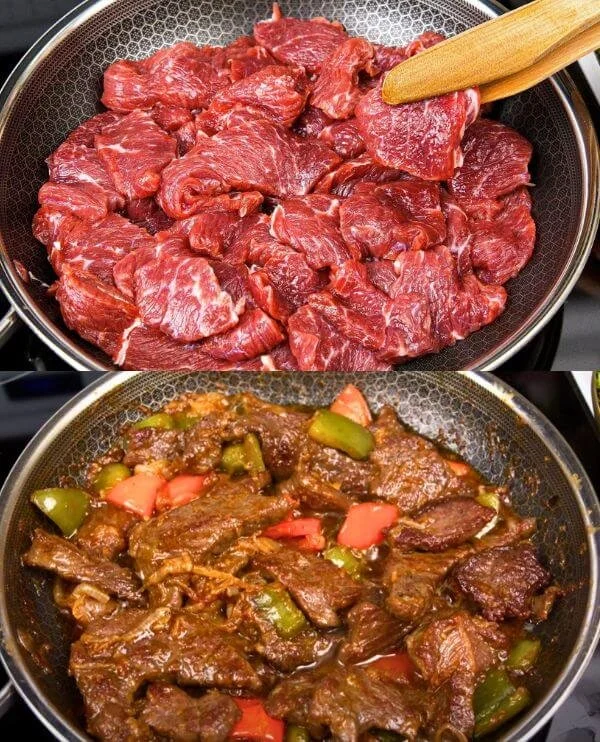 Mäso so zeleninou a omáčkou na tanieri