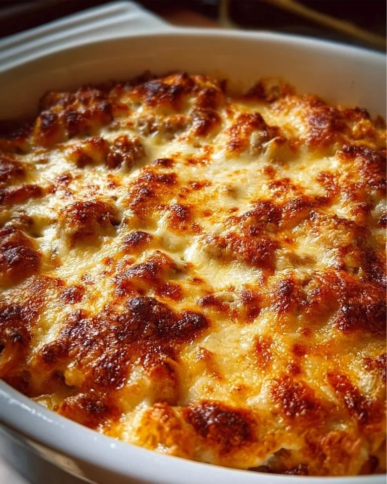 Zapečené špätzle s mletým mäsom a syrom na tanieri