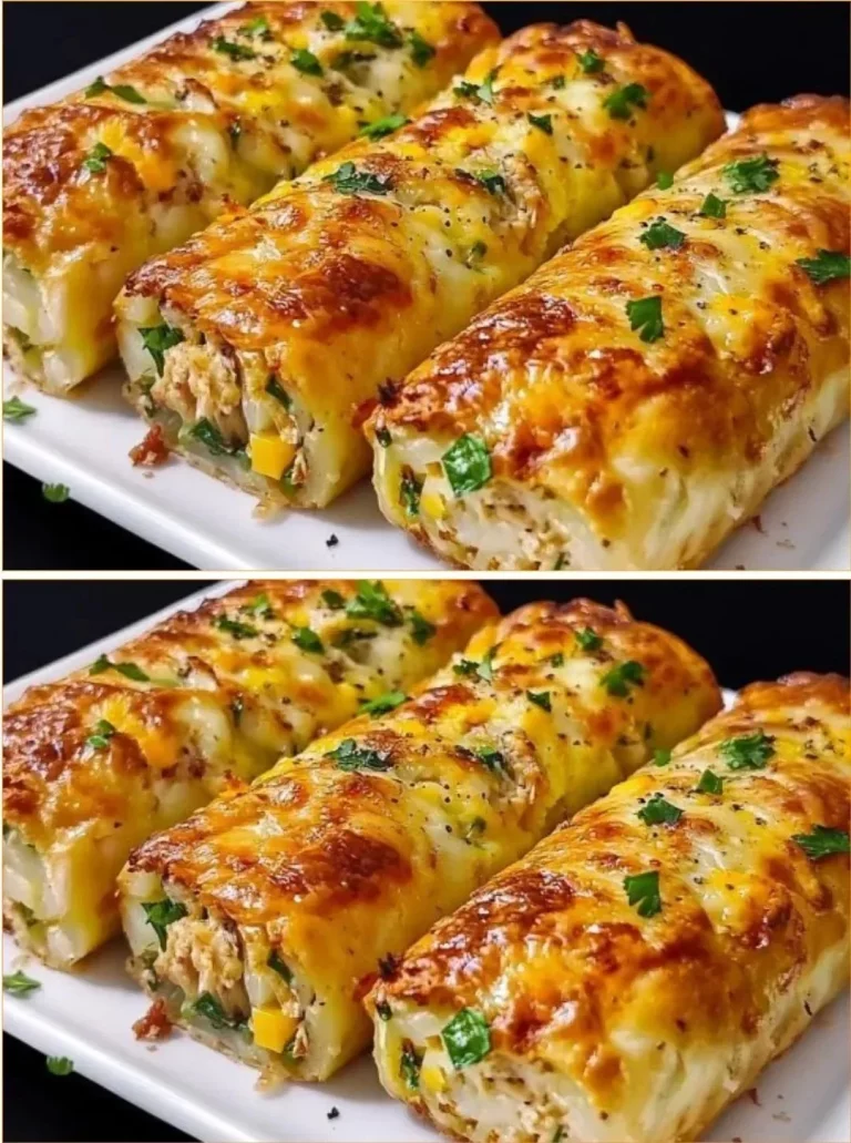 Zemiakové placky s náplňou a omáčkou na tanieri.