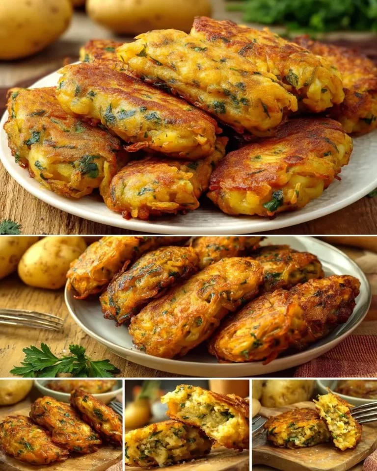 Zlaté zemiakové fritéry s čerstvou uhorkovou omáčkou na servírovacom tanieri