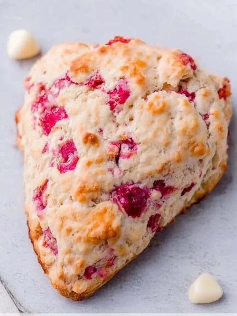 Biele čokoládové malinové scones pripravené na podávanie