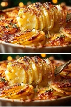 Krémový zemiakový gratin s sýrom a bylinkami na tanieri