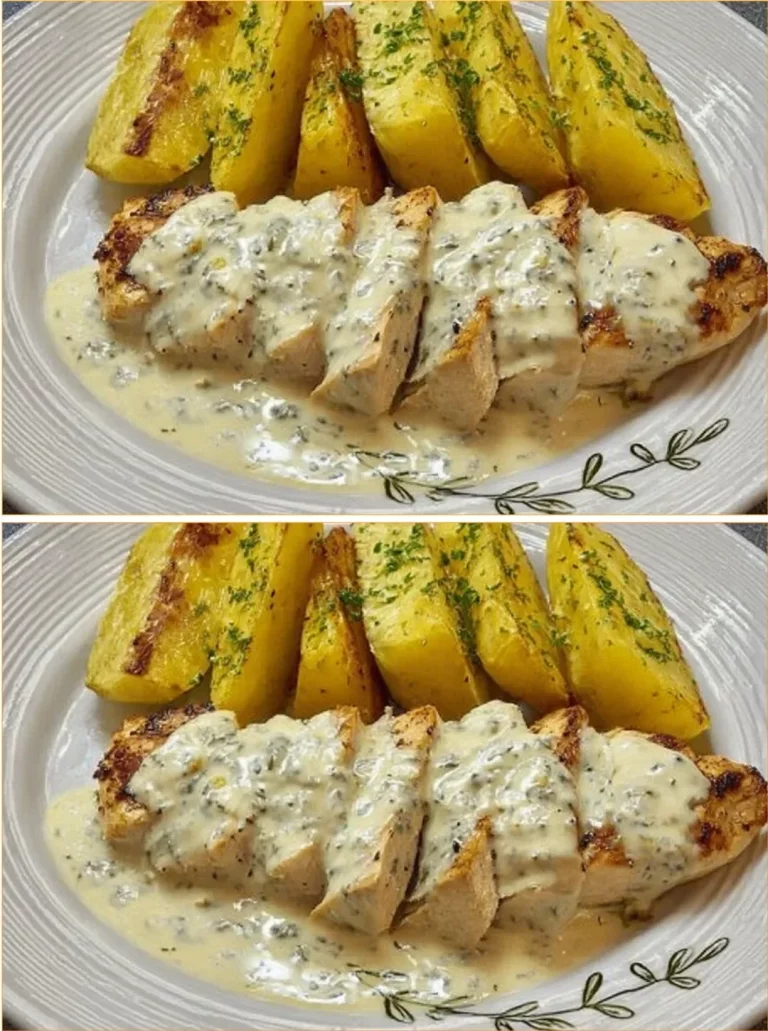 Kurací steak s parmezánovou omáčkou a pečenými zemiakmi na tanieri