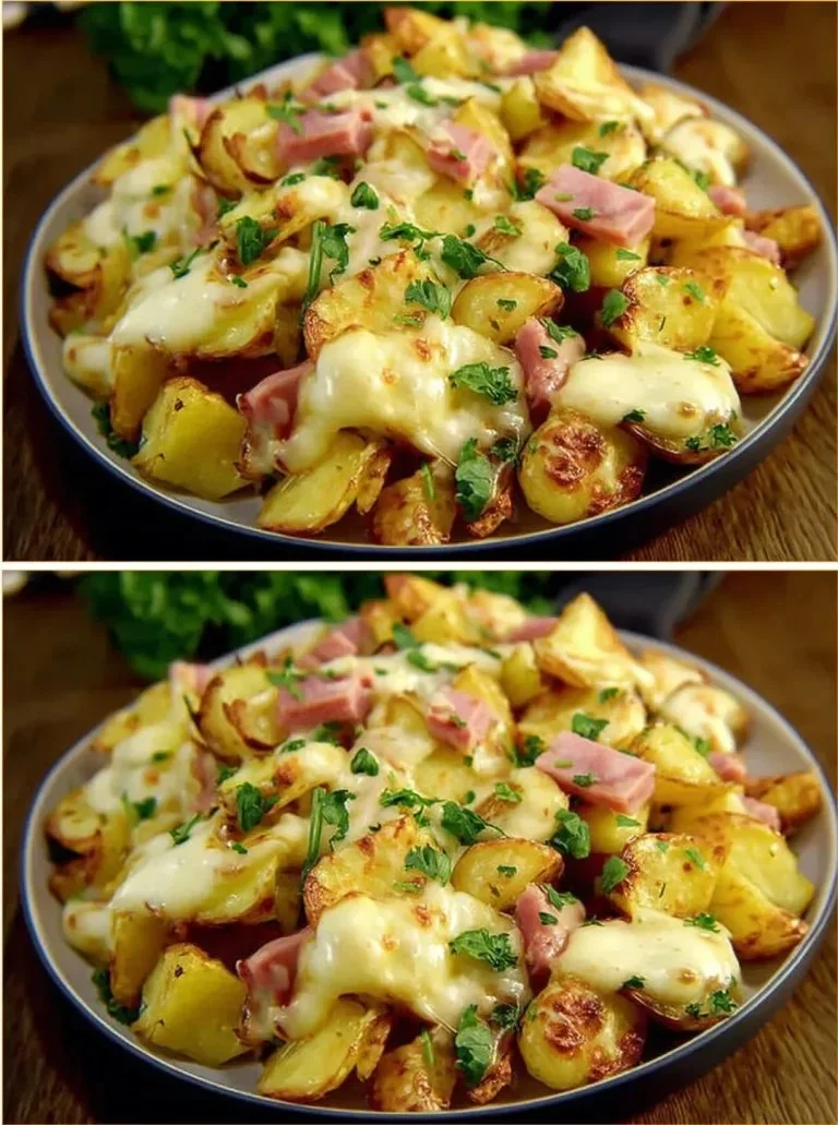 Zemiaky s baconom a žltým syrom na tanieri