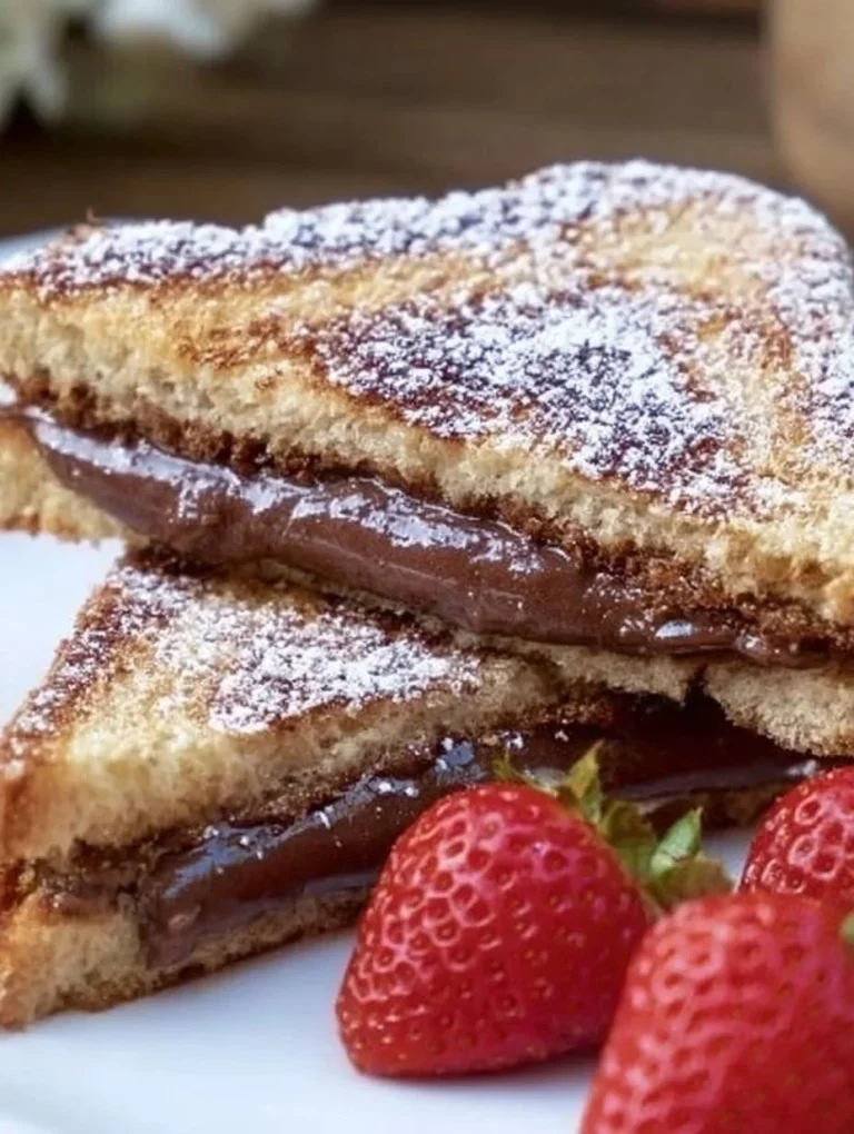 Francúzsky toast s Nutellou a čerstvými jahodami na tanieri