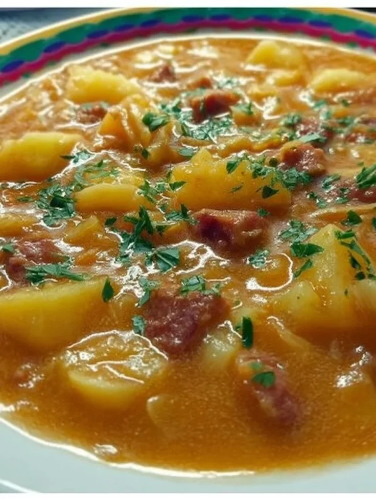 Kapustnica s klobásou a zemiakmi v tanieri