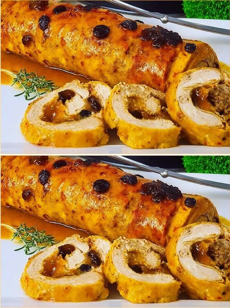 Kuracia Roulade pripravená so špenátom a syrom na tanieri