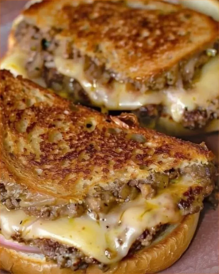 Delicious Patty Melty burger with melted cheese and fresh toppings.