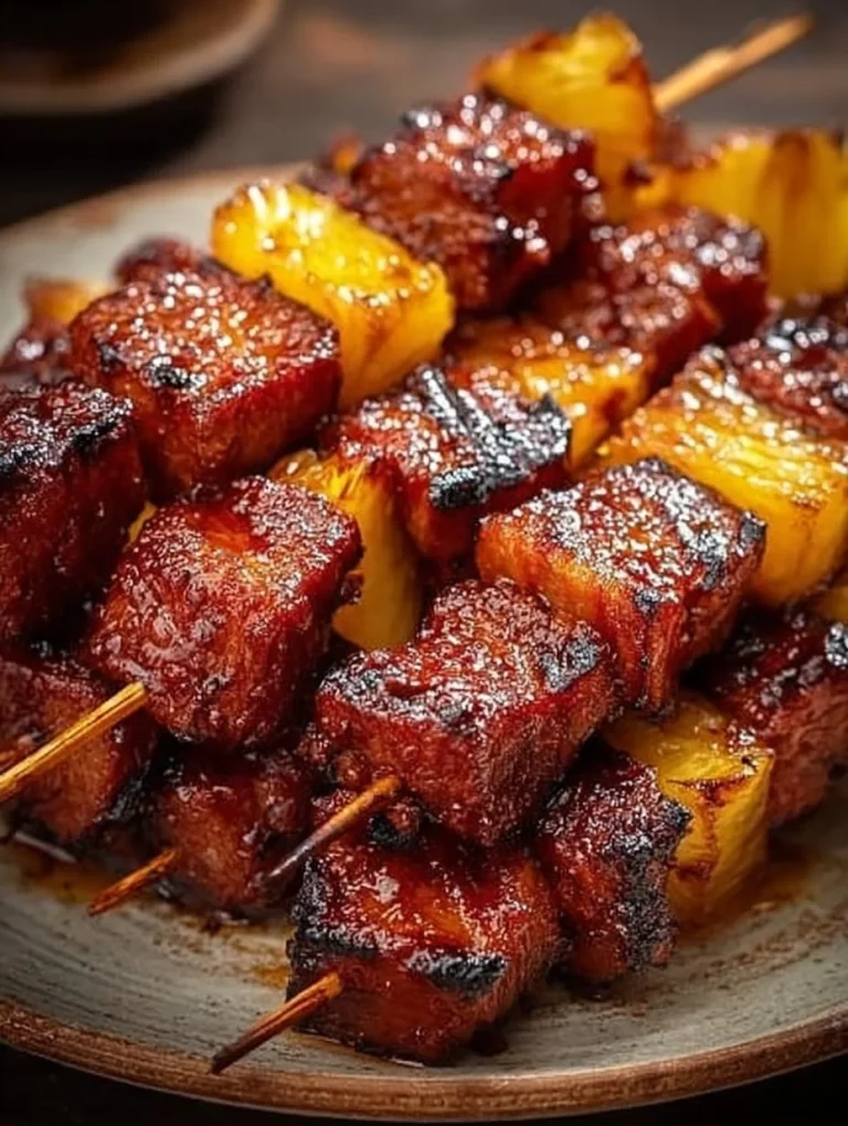 Ananásové BBQ bravčové špízky na tanieri