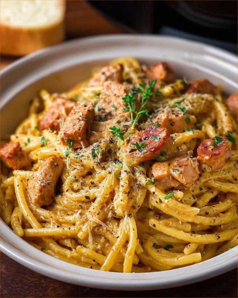 Cajun kuracie cestoviny na tanieri s korením a zeleninou