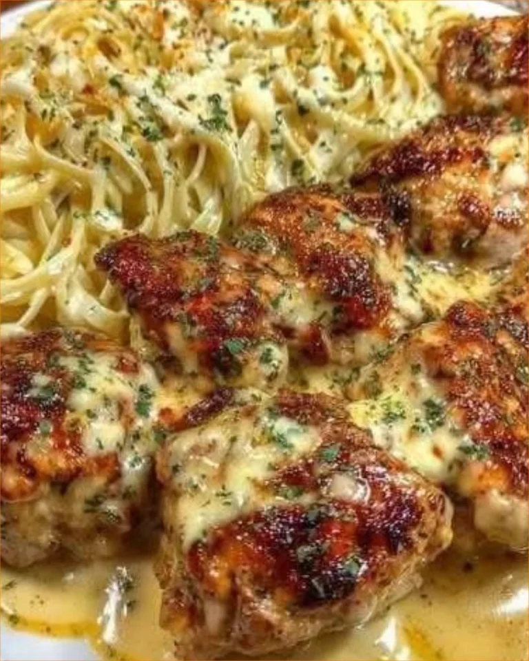 Cesnakovo maslové kuracie kúsky s krémovými parmezánovými cestovinami