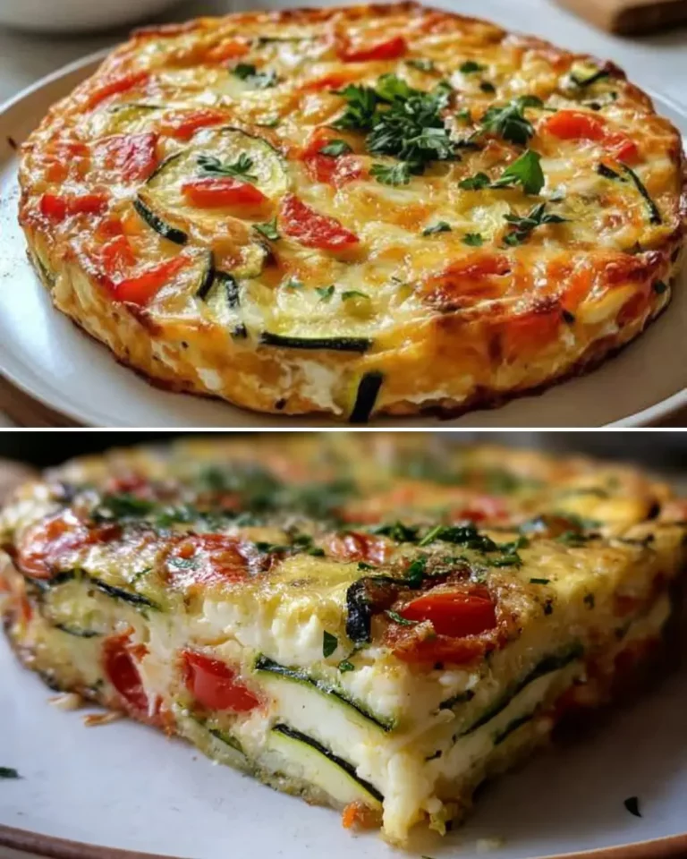 Cukinová a rajčatová frittata na talíři s bylinkami