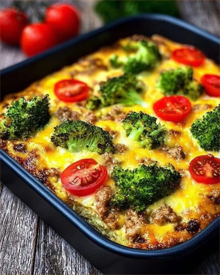Keto zapečené jedlo s mletým mäsom a brokolicou