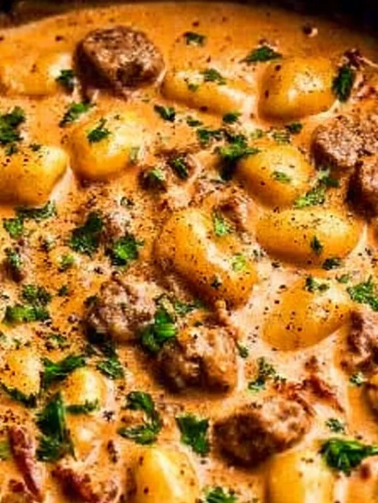 Krémové gnocchi s klobásou pripravené v jednej panvici.