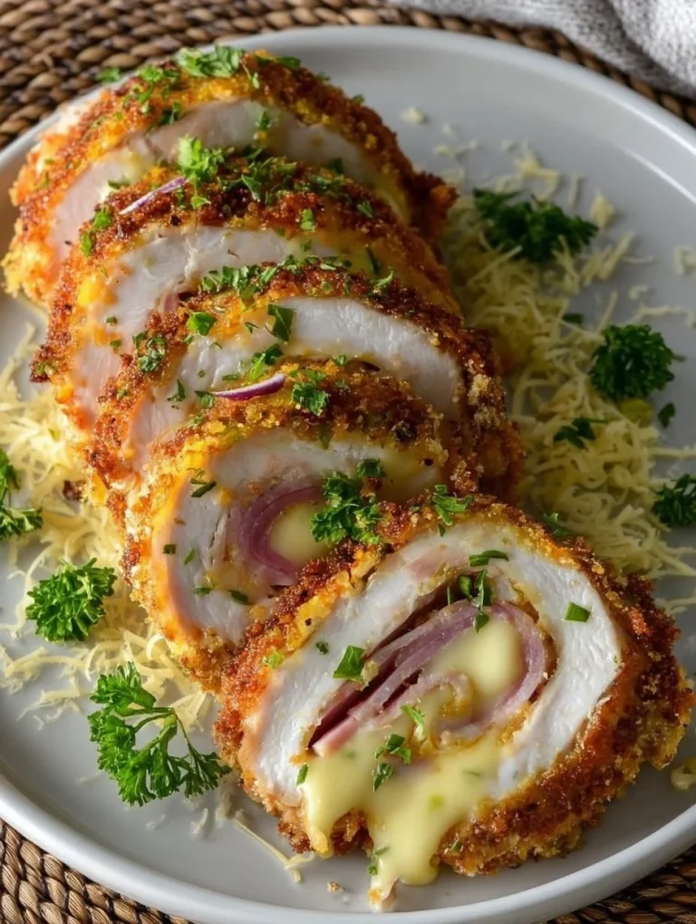 Kurací Cordon Bleu podávaný so žiarivou zeleninou a omáčkou