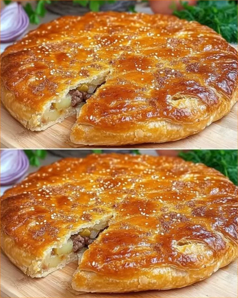 Mäso a zemiakový koláč na tanieri so zeleninou