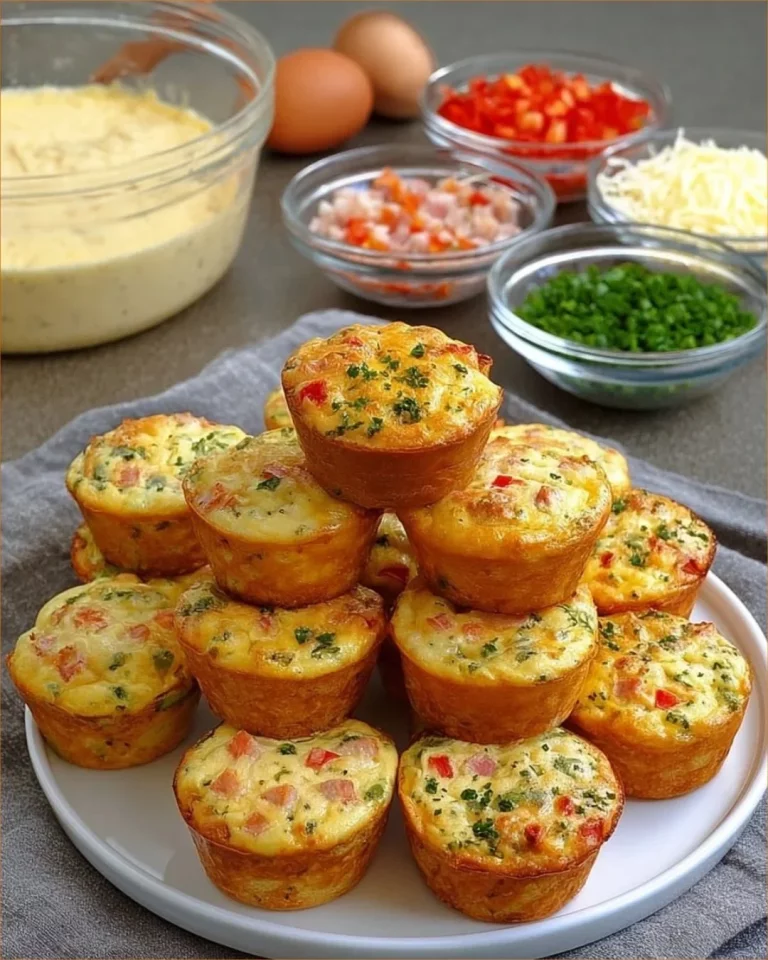 Muffiny se zeleninovou omeletou na talíři, zdravá snídaně.