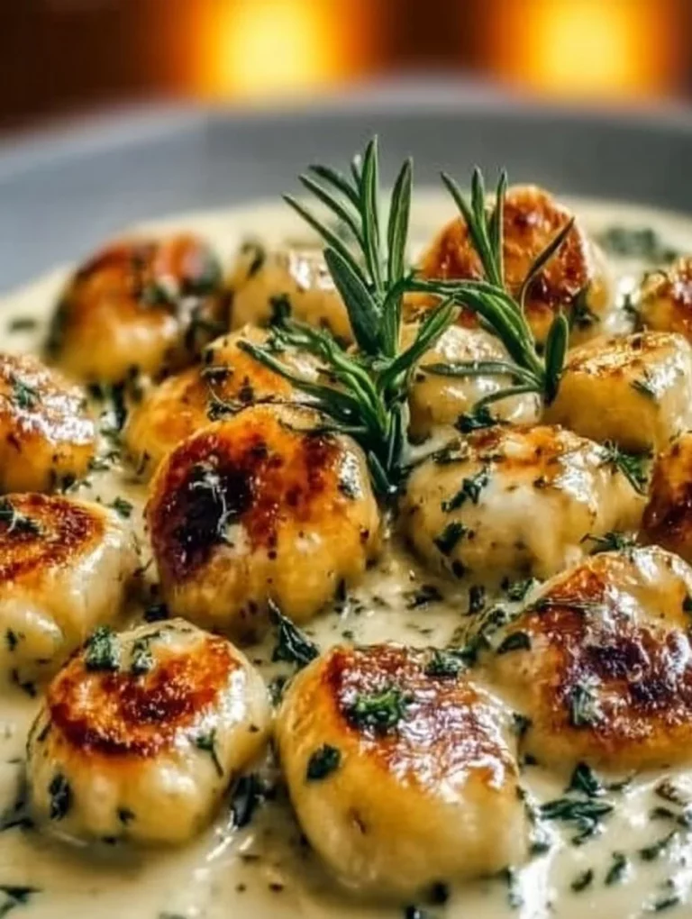Servírovanie nebeských miliónových gnocchi s krémovou omáčkou na tanieri