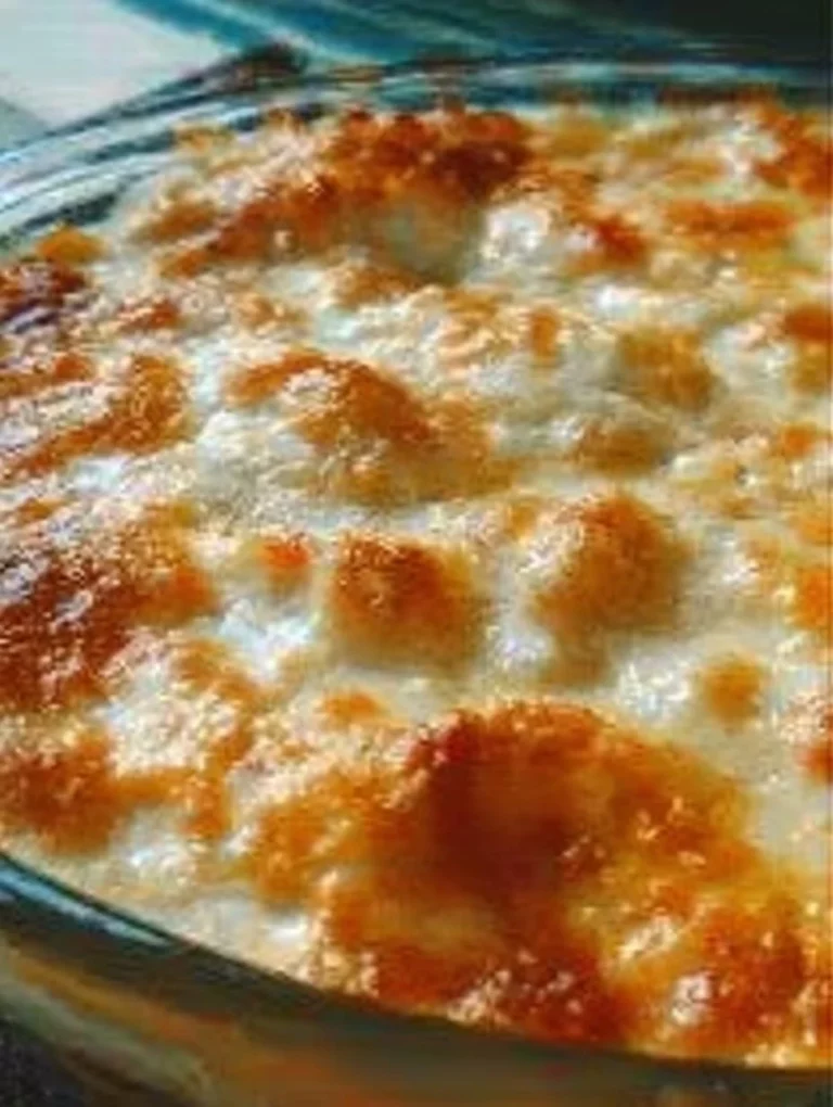 Pečené brambory se sýrem, smetanou a česnekem na bílém talíři
