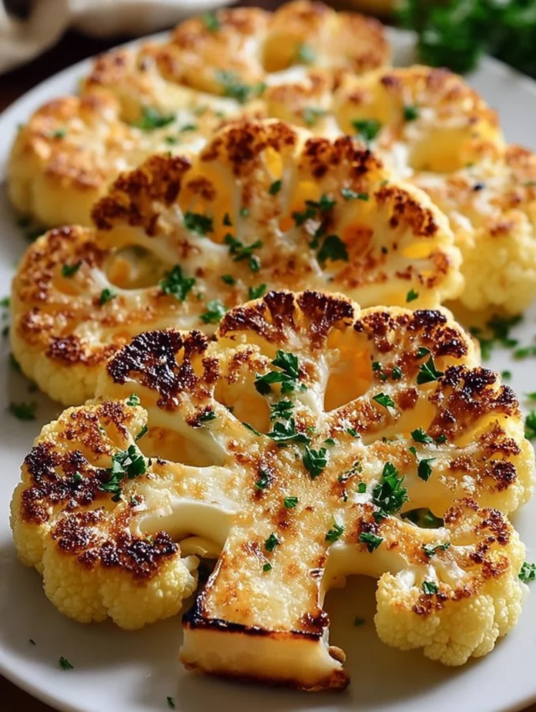 Pečené květákové steaky na talíři, zdravé vegetariánské jídlo.
