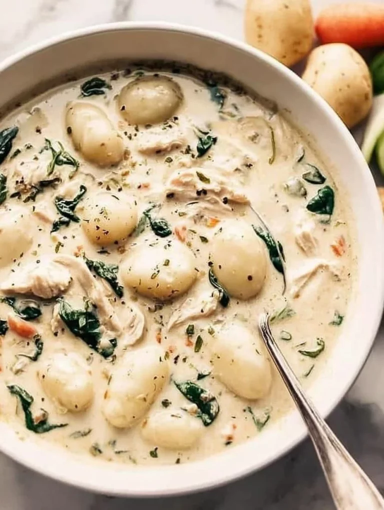 Polievka s kuracím mäsom a gnocchi v miske