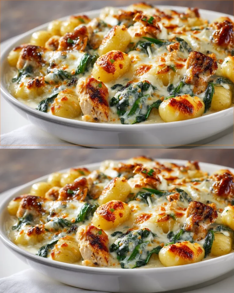 Krémové pečené gnocchi s kuracím mäsom a špenátom na tanieri