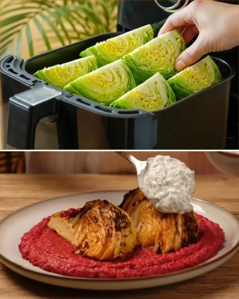Vzdušná fritéza kapusta so zeleninovým pyré na tanieri