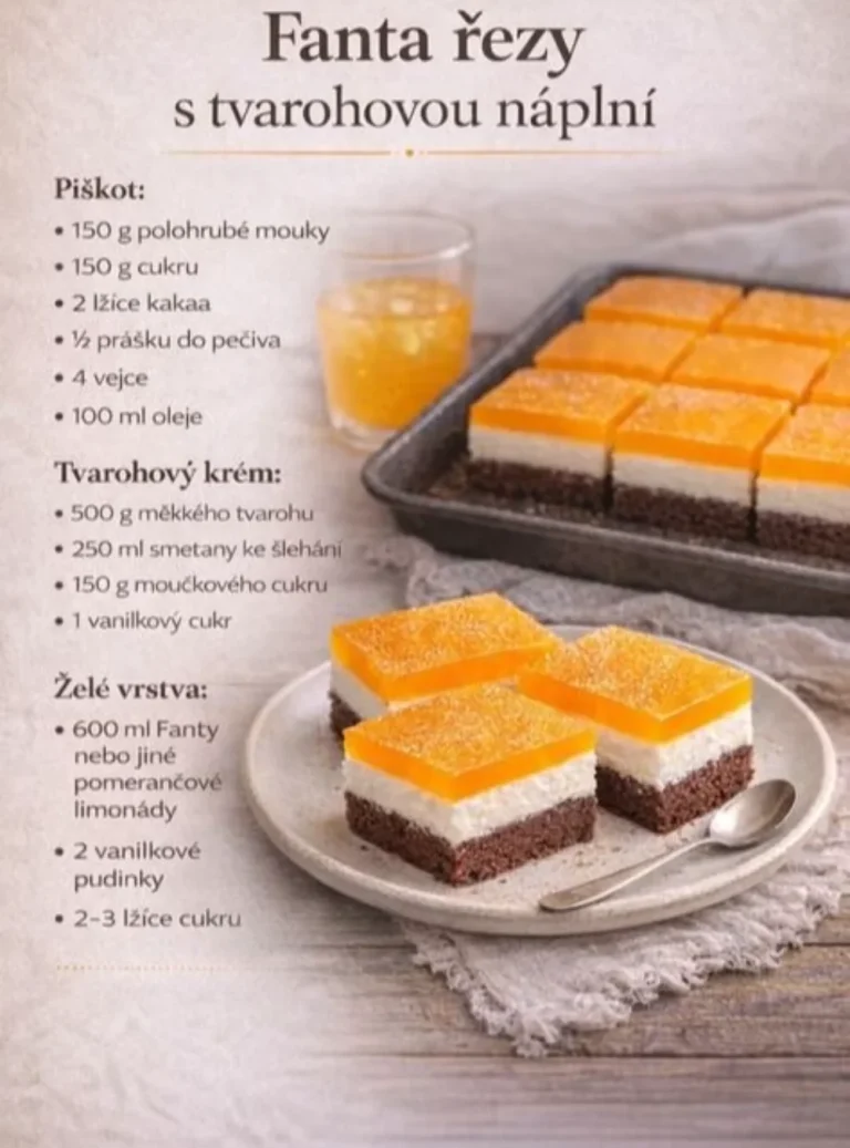 Fanta torta s tvarohovou plnkou v elegantnej prezentácii