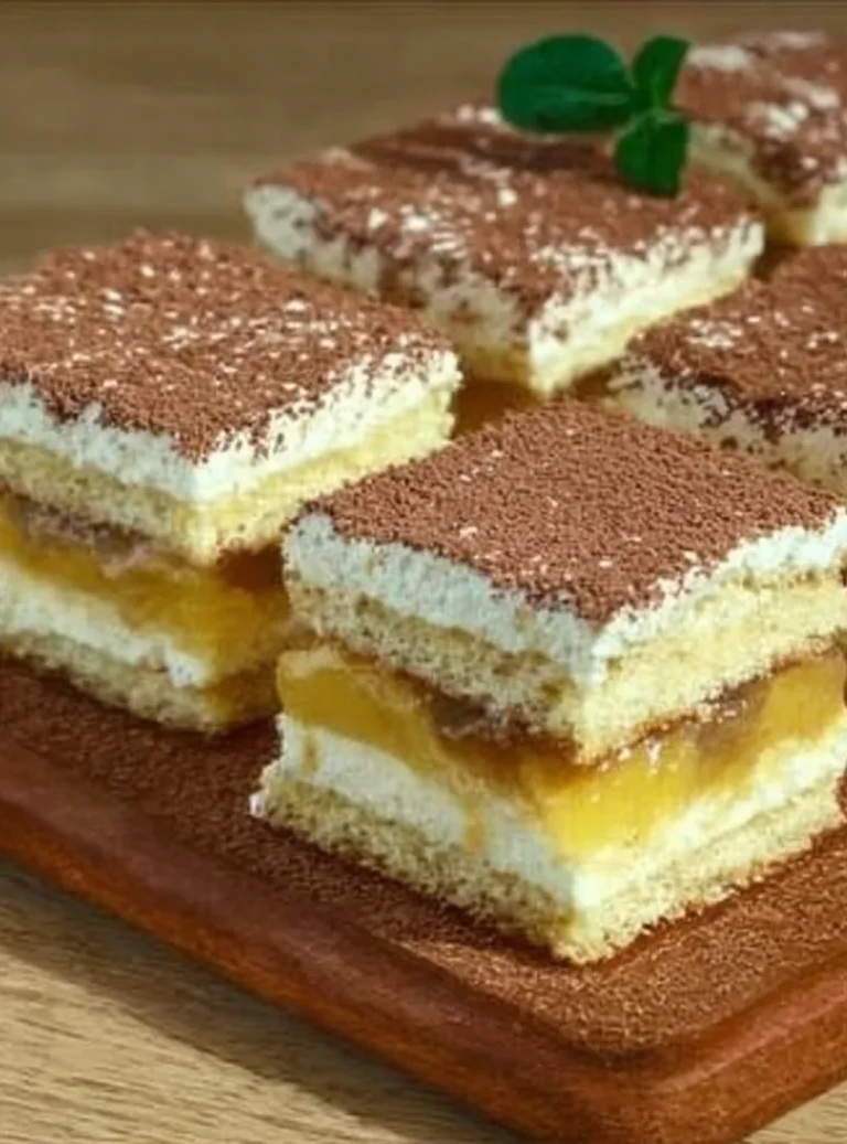 Piškótové rezy „Antonín“ s krémom a jablkami na tanieri