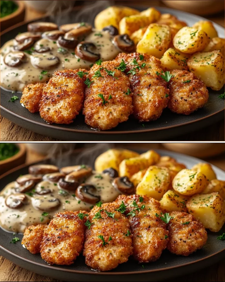 Schnitzel so smotanovou hubovou omáčkou na tanieri