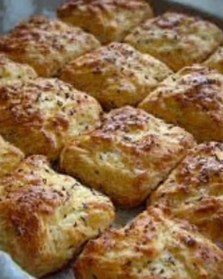 Slané syrové a cibuľové pečivo z lístkového cesta na tanieri.