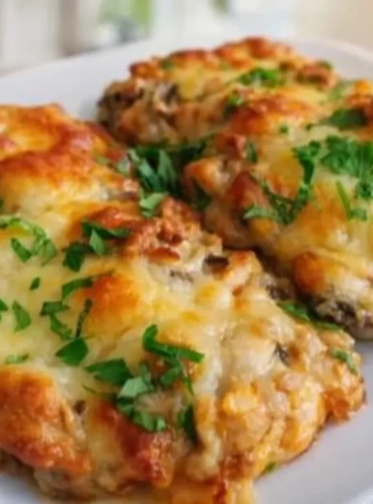 Syrová pizza s hubami a kuracím mäsom, chutný pokrm pre fanúšikov pizze.