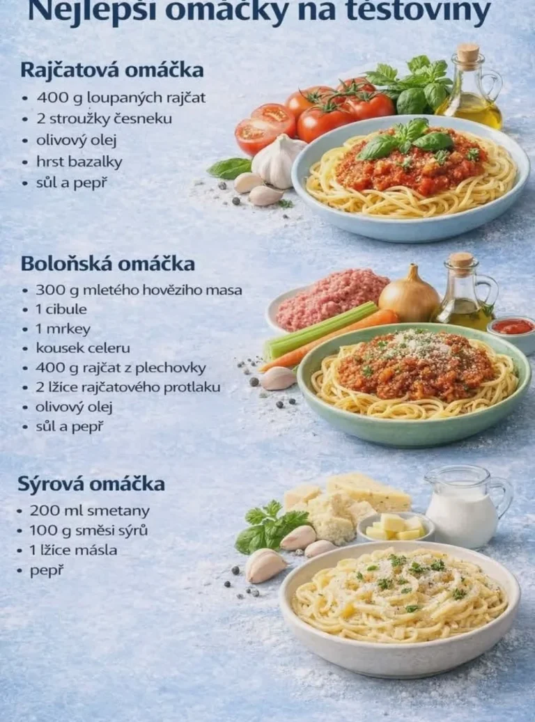 Trojica klasických omáčok na cestoviny: Rajčinová, Boloňská a Syrová omáčka