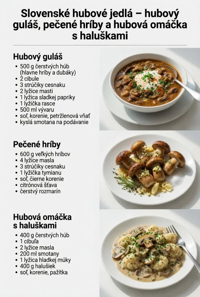 Miska chutného hubového guláša s čerstvými bylinkami a chlebom.