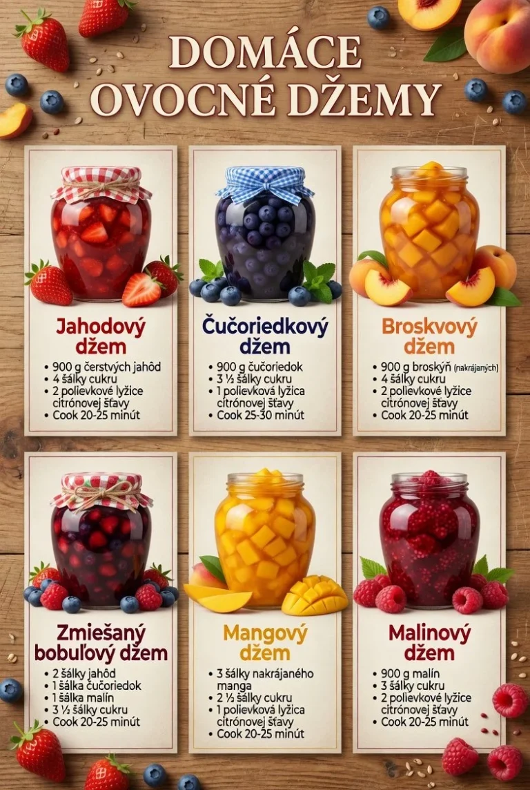 Recepty na domáce džemy z čerstvého ovocia v sklenenom pohári.