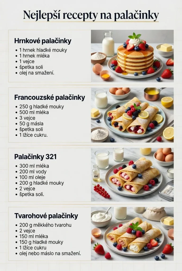 Rôzne typy palačinky od klasických po tvarohové, chutné dezerty pre rodinu.