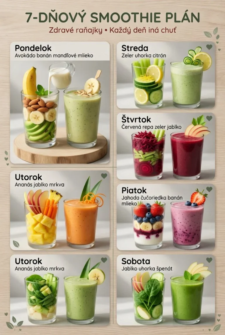 Rôzne ovocné a zeleninové smoothie v pohároch