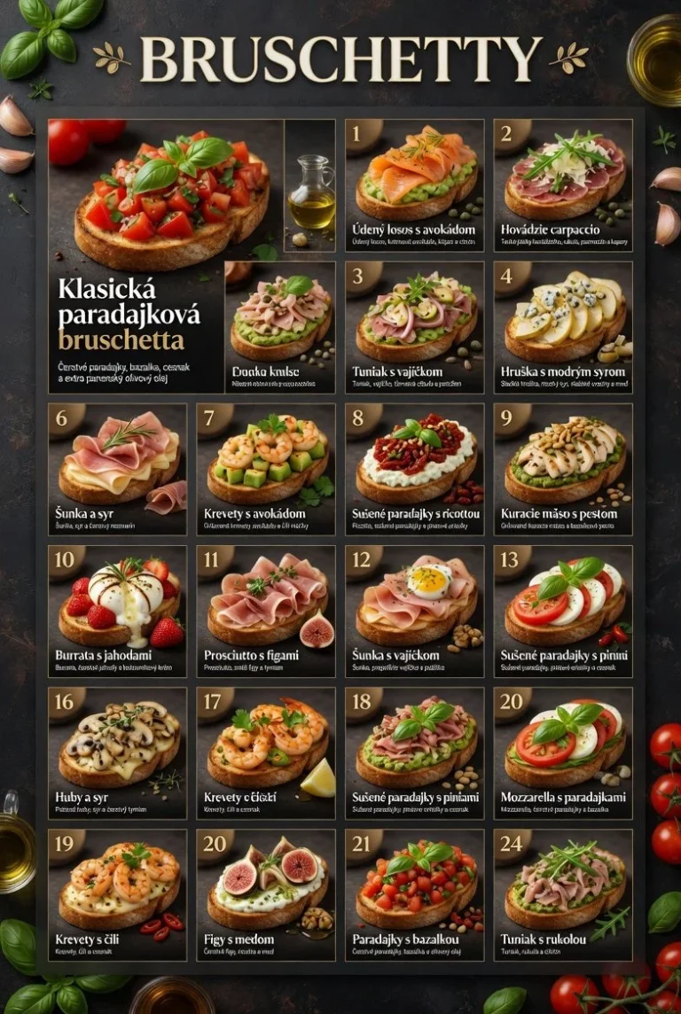 Rýchle a jednoduché bruschetty s rôznymi príchuťami a ingredienciami.