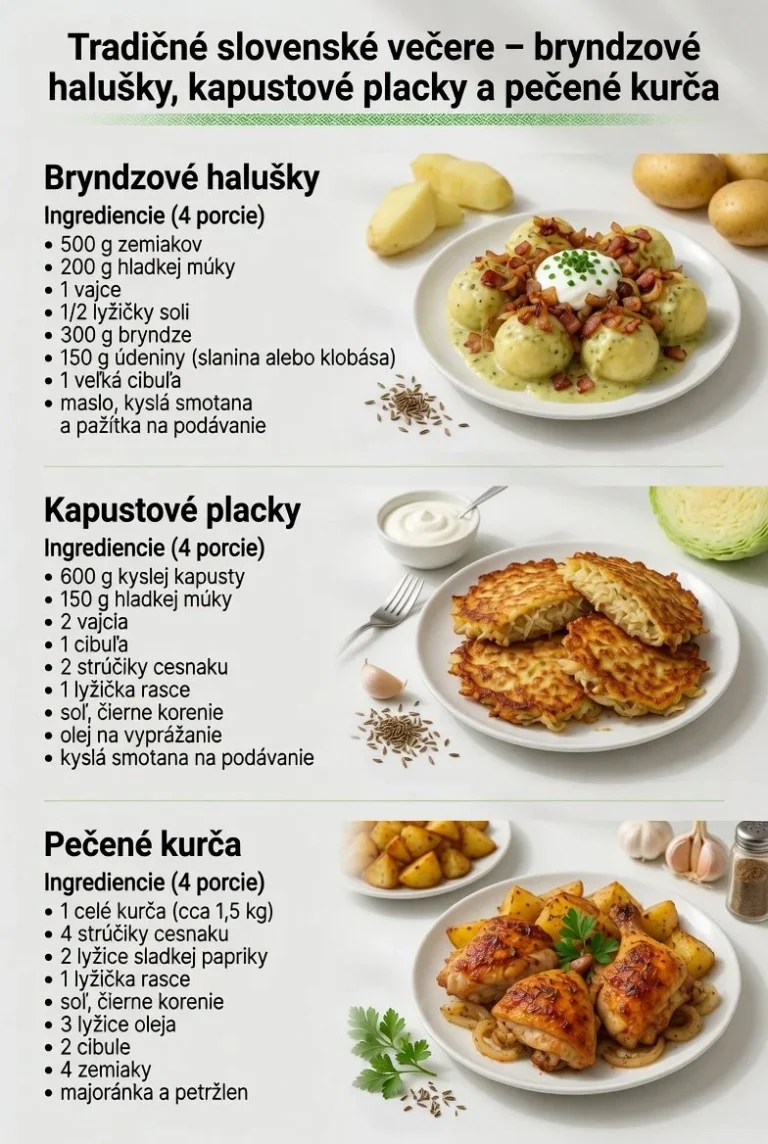 Tradičné slovenské večere s bohatými pokrmami na tanieri