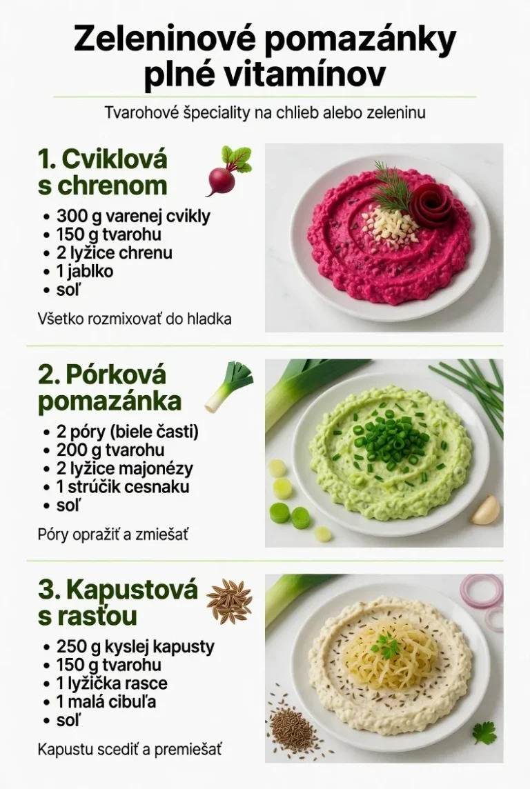 Zeleninové pomazánky plné vitamínov na občerstvenie