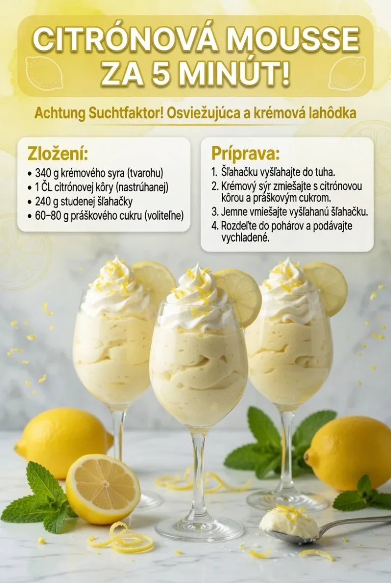 Citrónová Mousse s dekoráciou z citrónov a byliniek