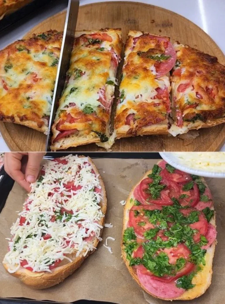 Rýchla talianska zapečená chlebová loď pripravená s čerstvými ingredienciami