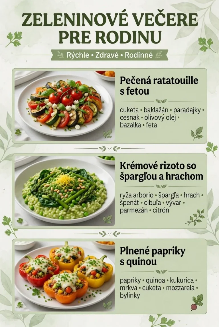Zeleninové večere pre rodinu na tanieri, plné farieb a zdravých ingrediencií.