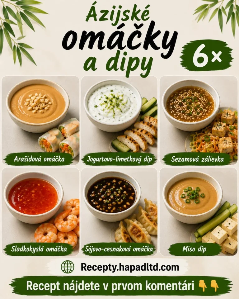 Rôzne ázijské omáčky a dipy na servírovanie so šalátmi a mäsom.
