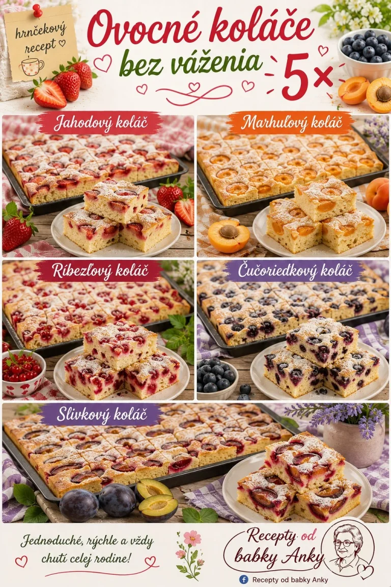 Jednoduchý recept na ovocné koláče bez váženia s ovocím
