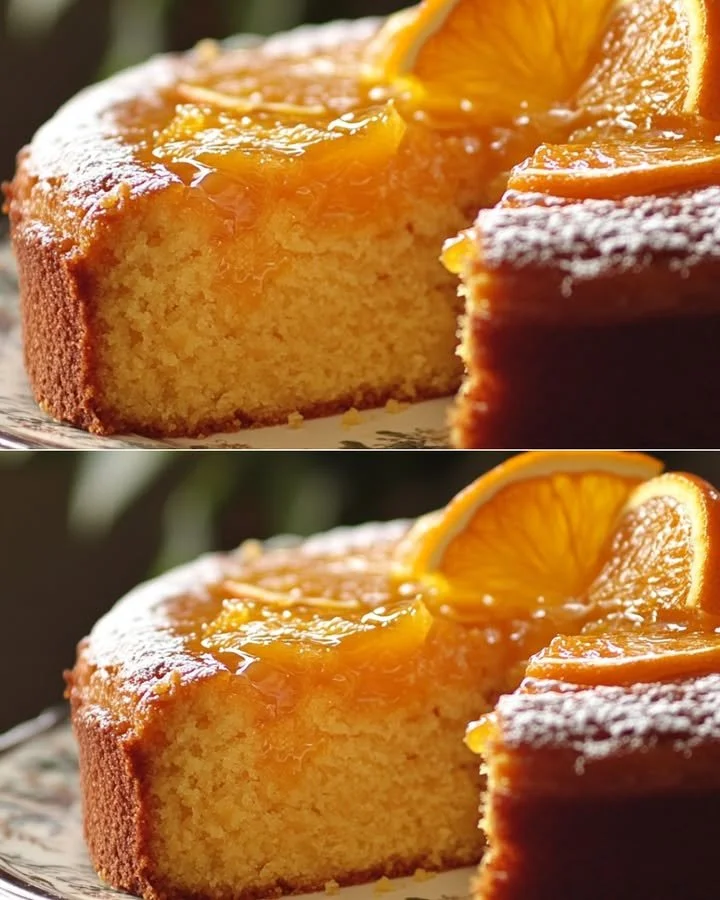 Jemný pomarančový koláč s citrusovou glazúrou na tanieri
