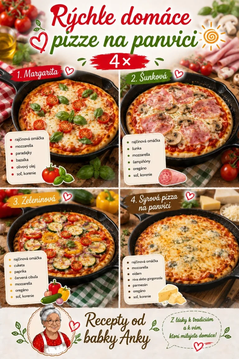 Rýchle domáce pizze na panvici - margarita, šunková, zeleninová, syrová