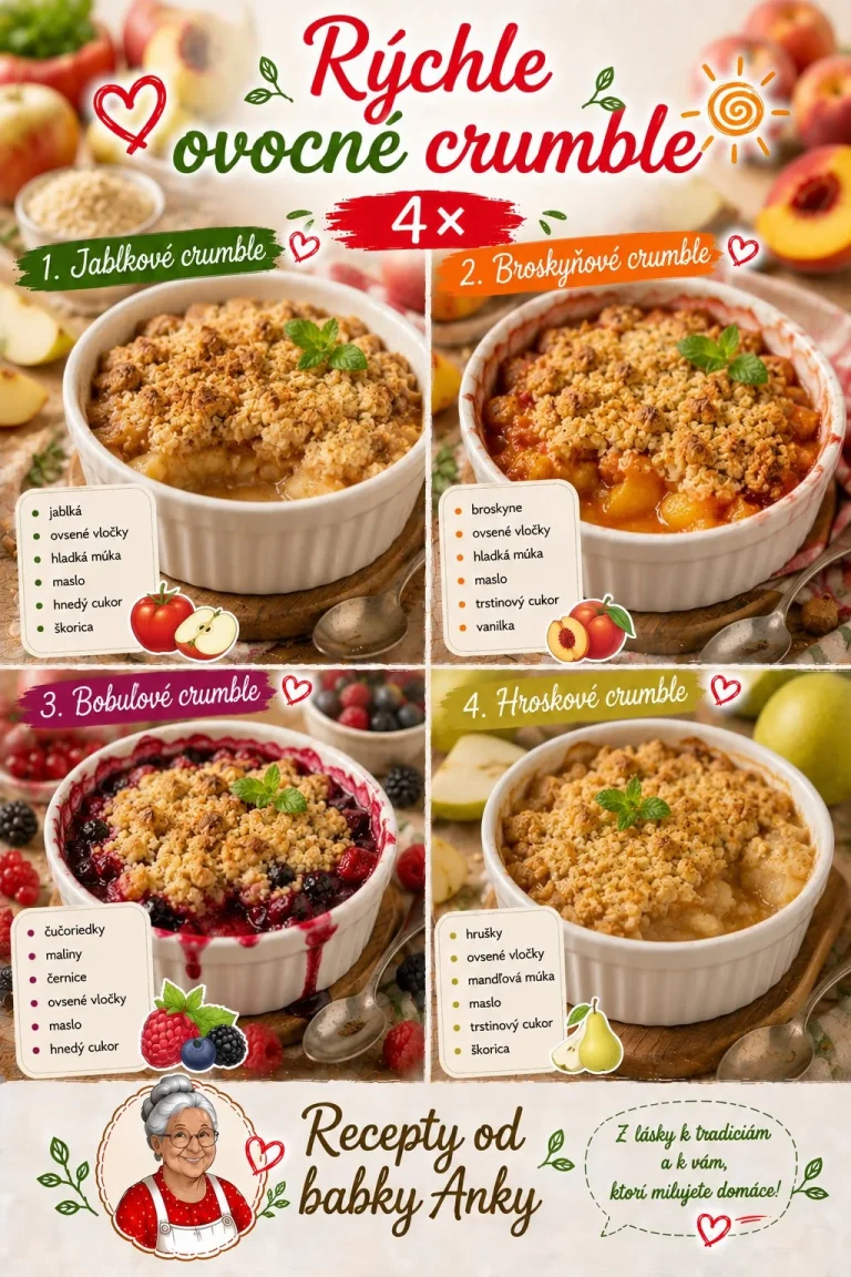 Rýchle ovocné crumble pripravené s rôznymi ovocím a chrumkavou vrstvou