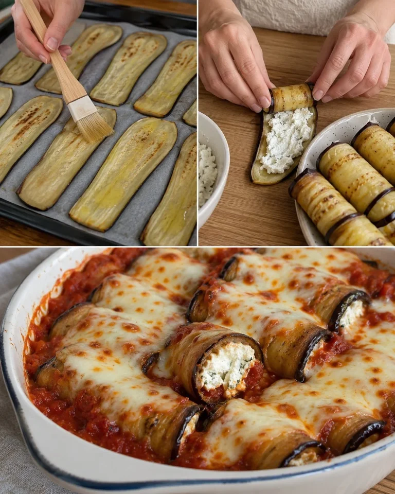 Baklažánové rolky plnené tvarohom a mozzarellou na tanieri